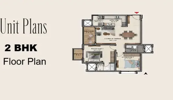 Indicative 2 BHK floor plan of 1,200 sq. ft. at Prestige Bannerghatta Road, Arekere, Bengaluru