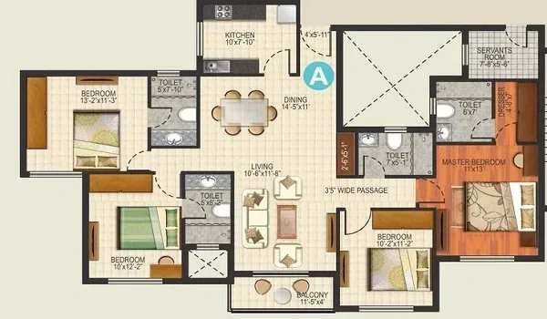 Indicative 4 BHK floor plan of 2,000 sq. ft. at Prestige Bannerghatta Road, Bengaluru