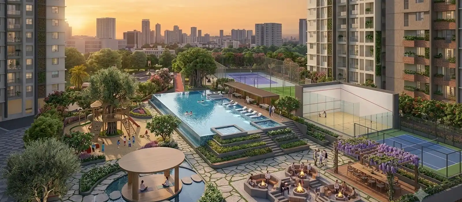 Representative image of an outdoor basketball court in a gated residential development; not a confirmed inclusion