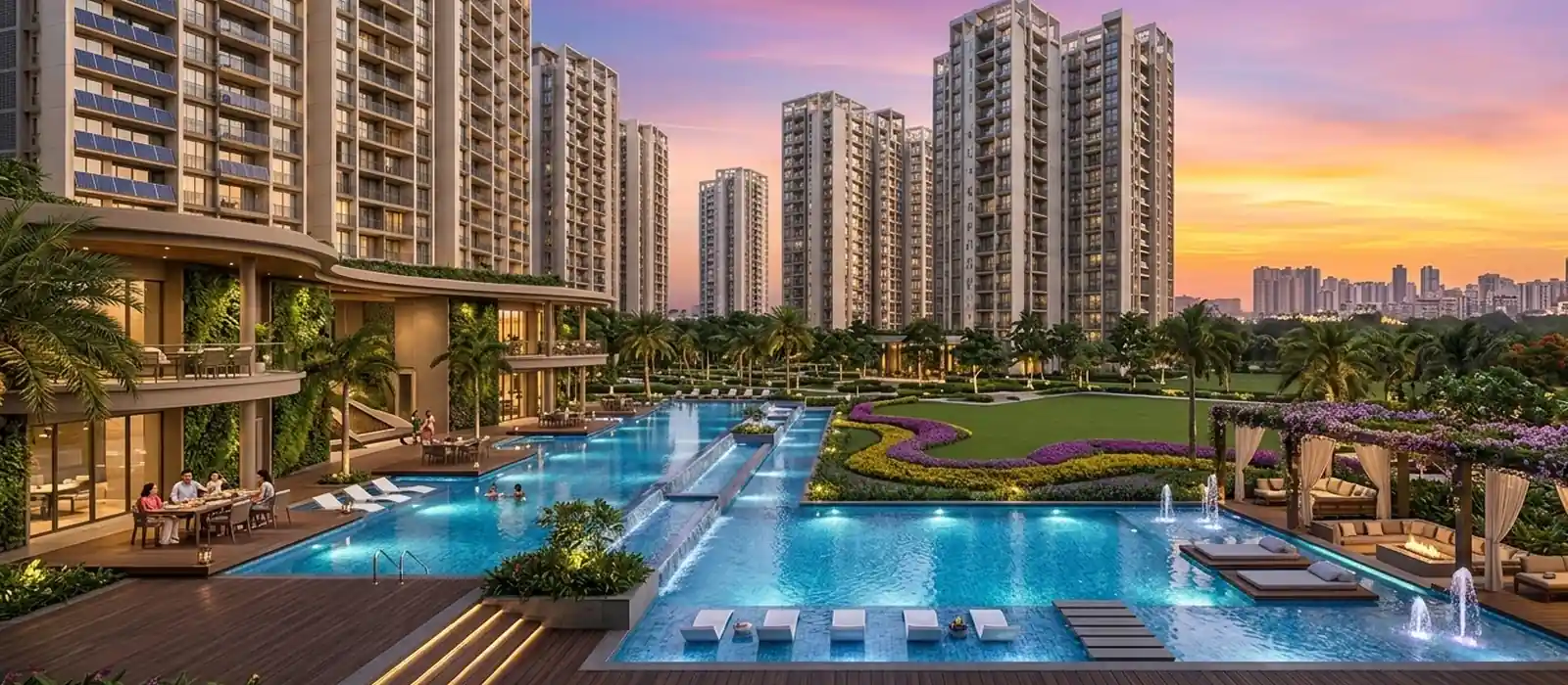Representative image of a swimming pool and sun deck in a residential community; not a confirmed inclusion