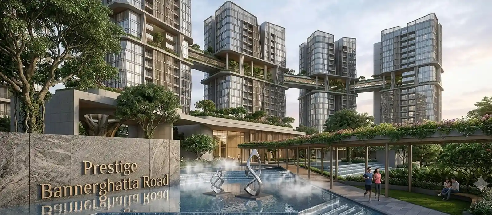 Artistic impression of the four G+18 residential towers at Prestige Bannerghatta Road, Bengaluru
